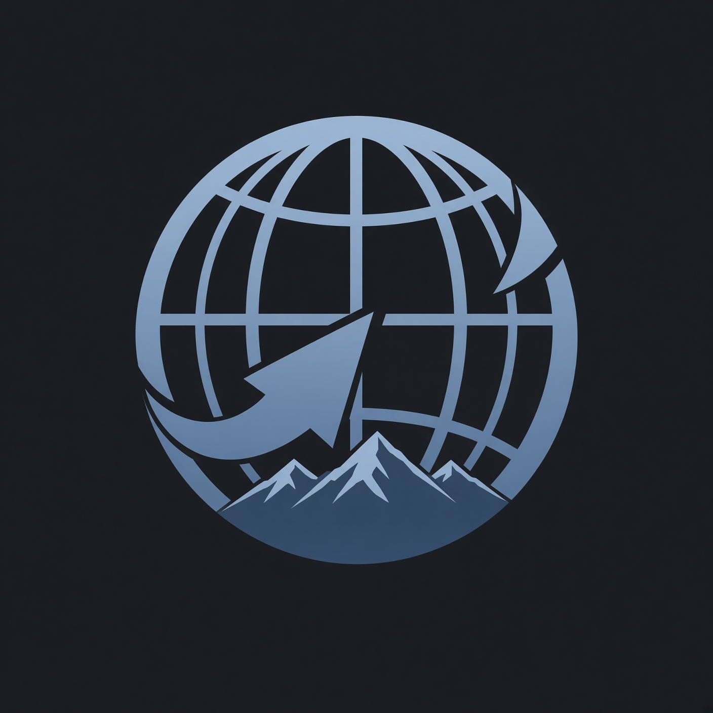 Fredette Digital mark: steel-blue globe, wrapping arrow, and Vermont mountains inside the globe