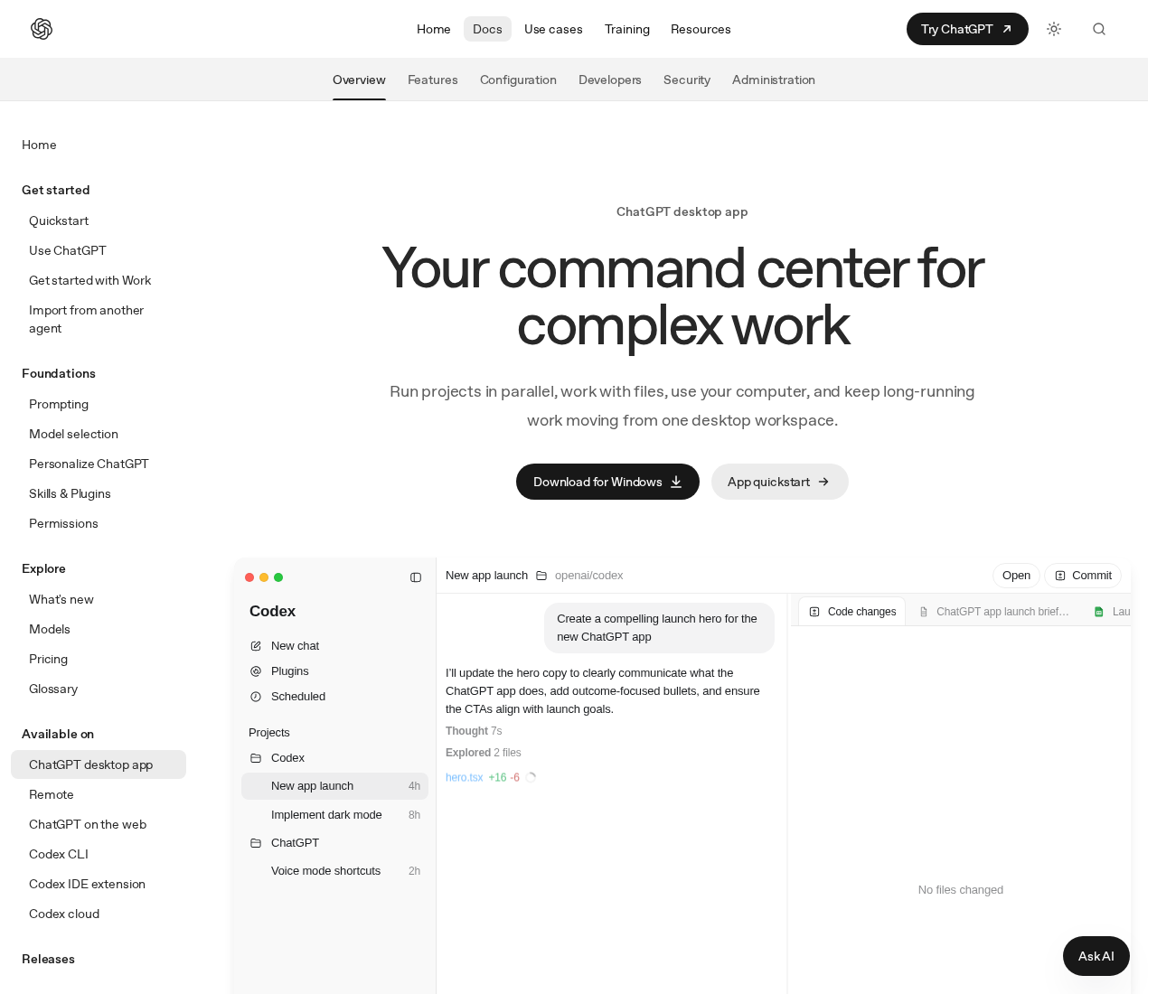 ChatGPT desktop app page for Codex, September 25, 2026