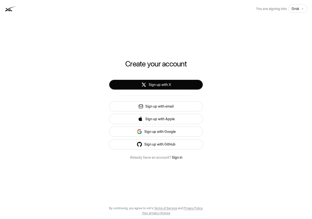Create a Grok account on accounts.x.ai, September 25, 2026