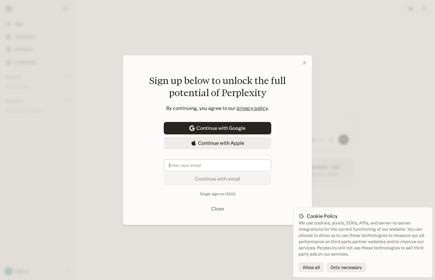 Perplexity sign-up, September 25, 2026
